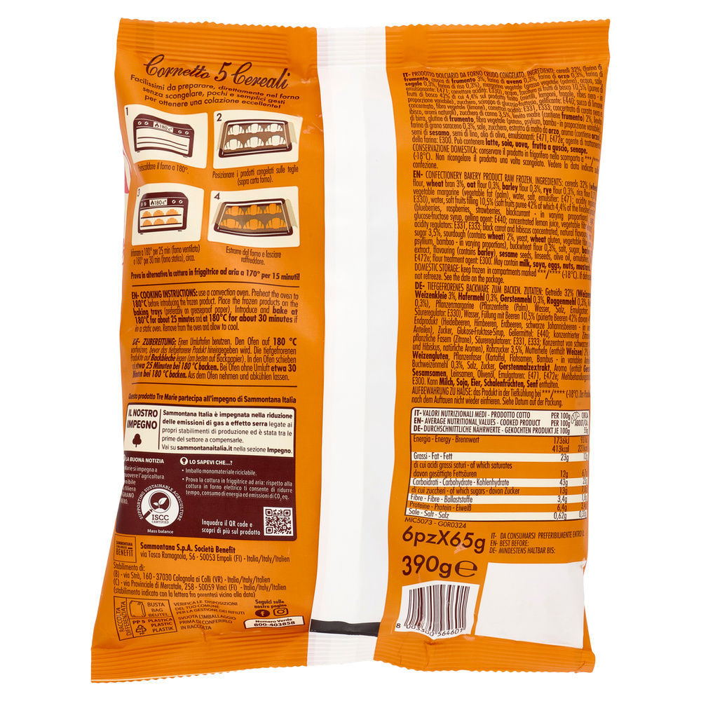 CORNETTO 5 CEREALI FRUTTI DI BOSCO TRE MARIE X6 G 390 - 1