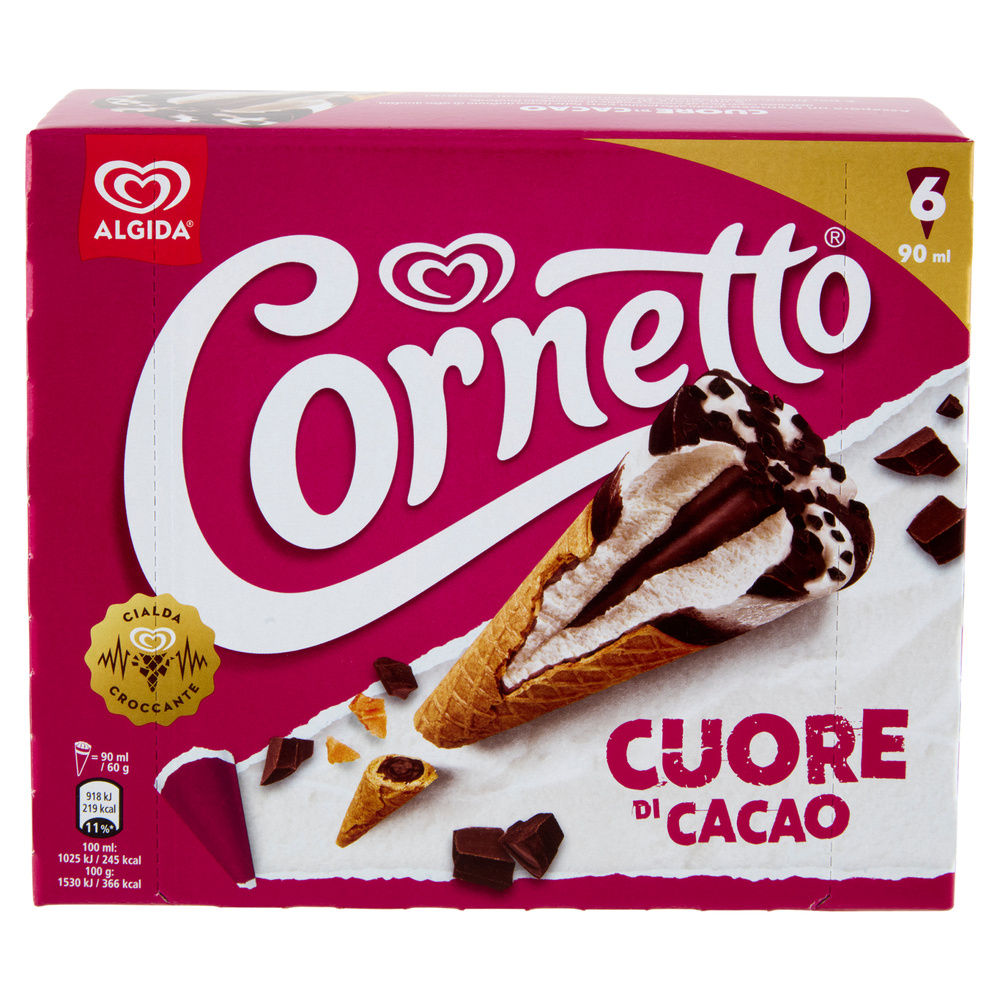 CORNETTO CUORE DI CACAO ALGIDA SCATOLA PZ.6 G 360 - 6