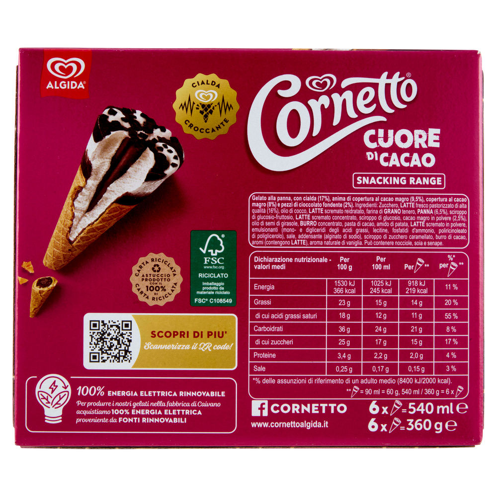 CORNETTO CUORE DI CACAO ALGIDA SCATOLA PZ.6 G 360 - 1