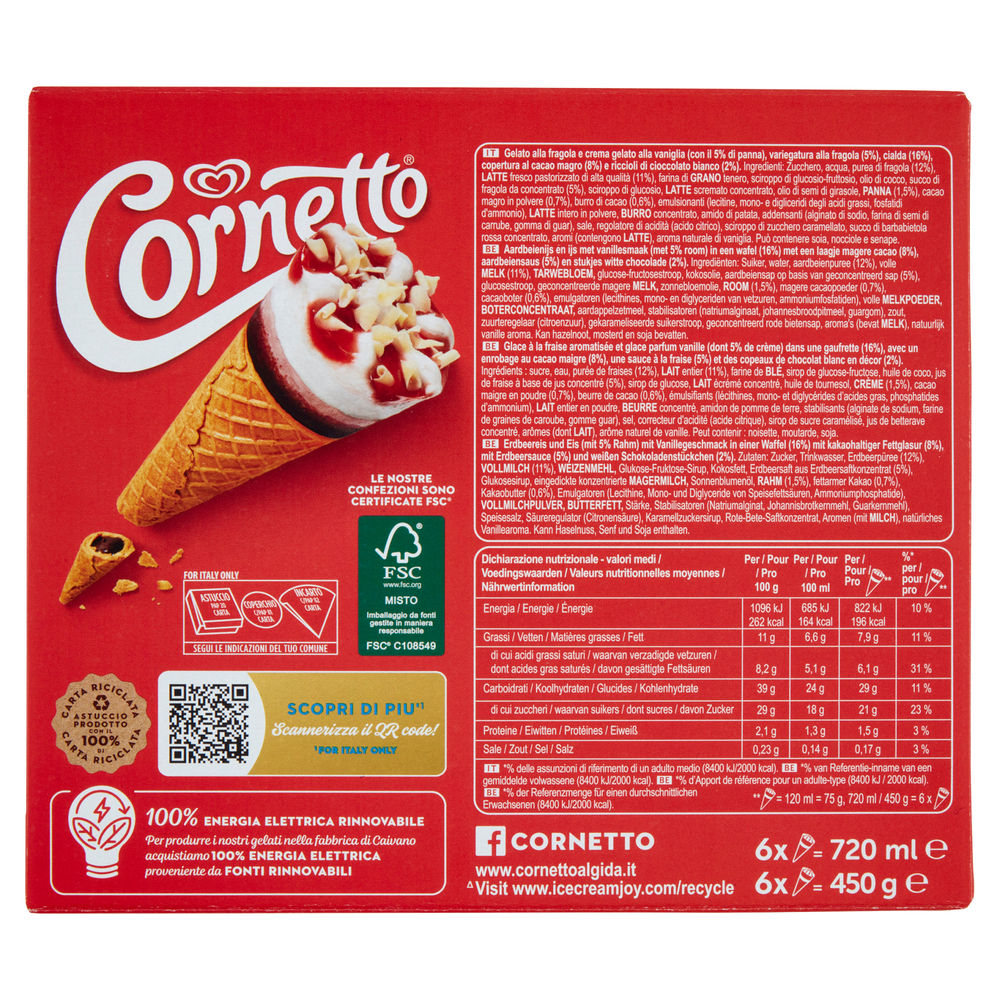CORNETTO FRAGOLA ALGIDA SCATOLA PZ.6 G 450 - 1