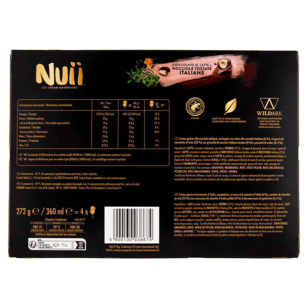 NUII CIOCCOLATO AL LATTE E NOCCIOLE TOSTATE ITALIANE X4 G 272 - 1