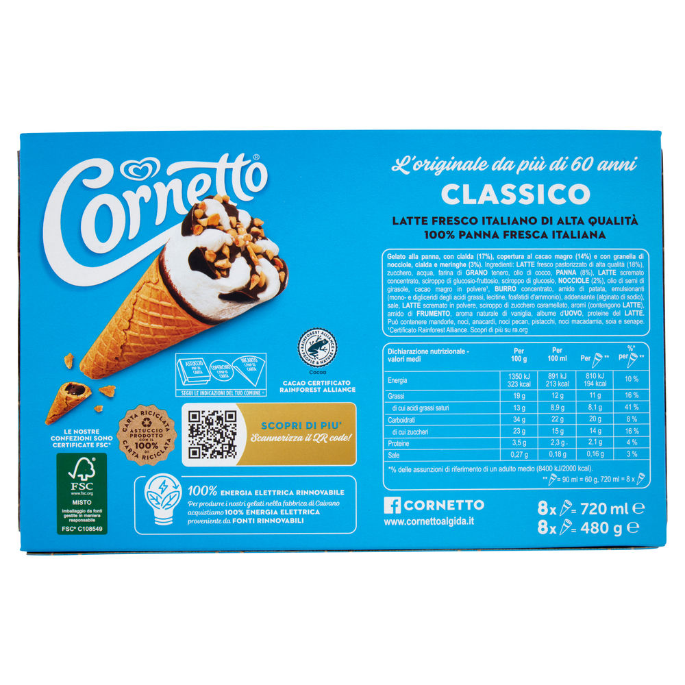 CORNETTO CLASSICO ALGIDA SCATOLA PZ.8 G 480 - 1