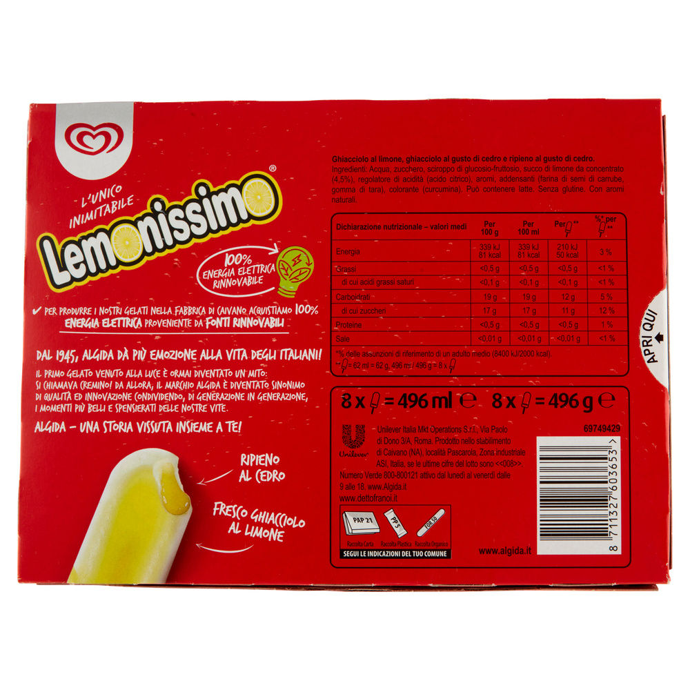 LEMONISSIMO ALGIDA SCATOLA PZ.8 G 496 - 1