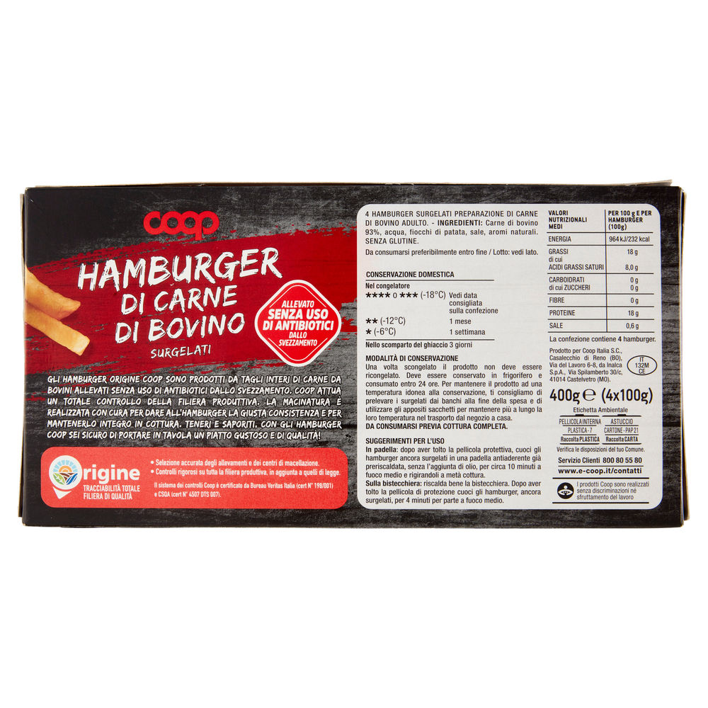 HAMBURGER DI CARNE DI BOVINO ORIGINE COOP SURG. G100X4PZ G 400 - 1