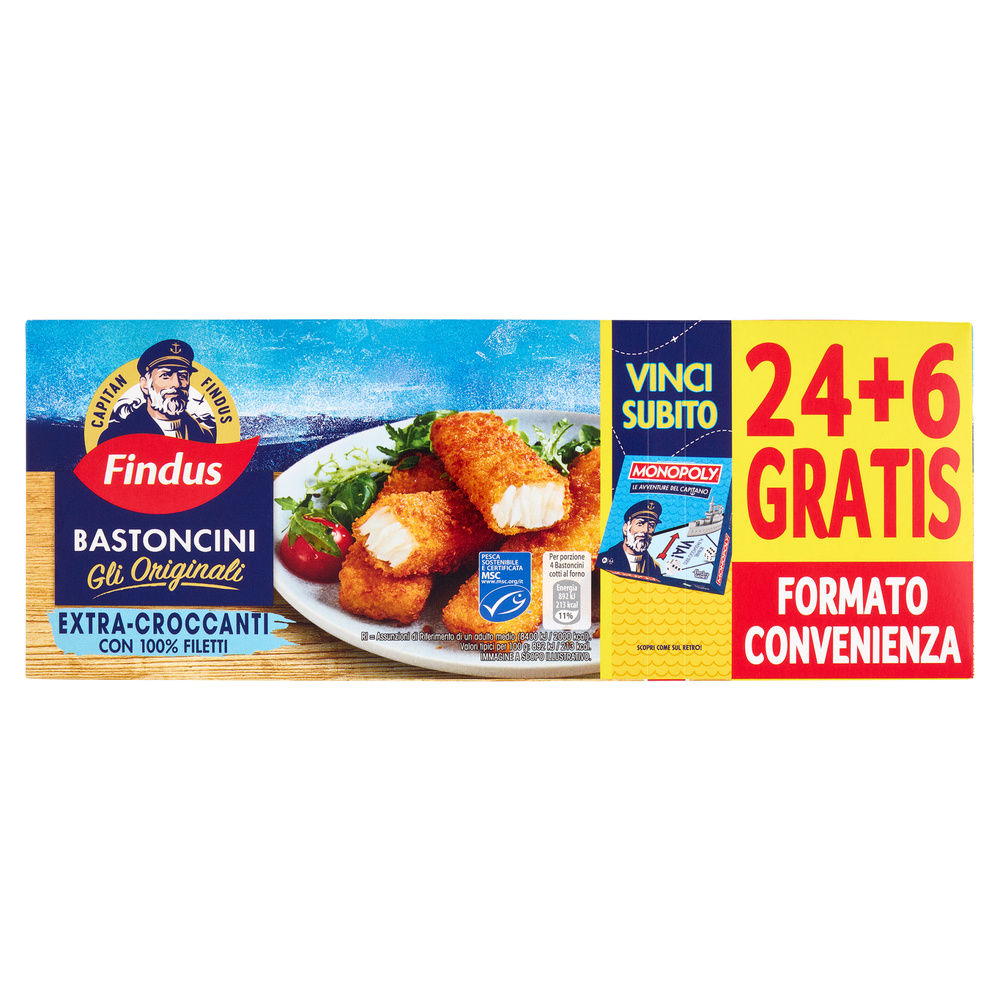24 bastoncini capitan findus + 6 omaggio scatola g 750 o/s