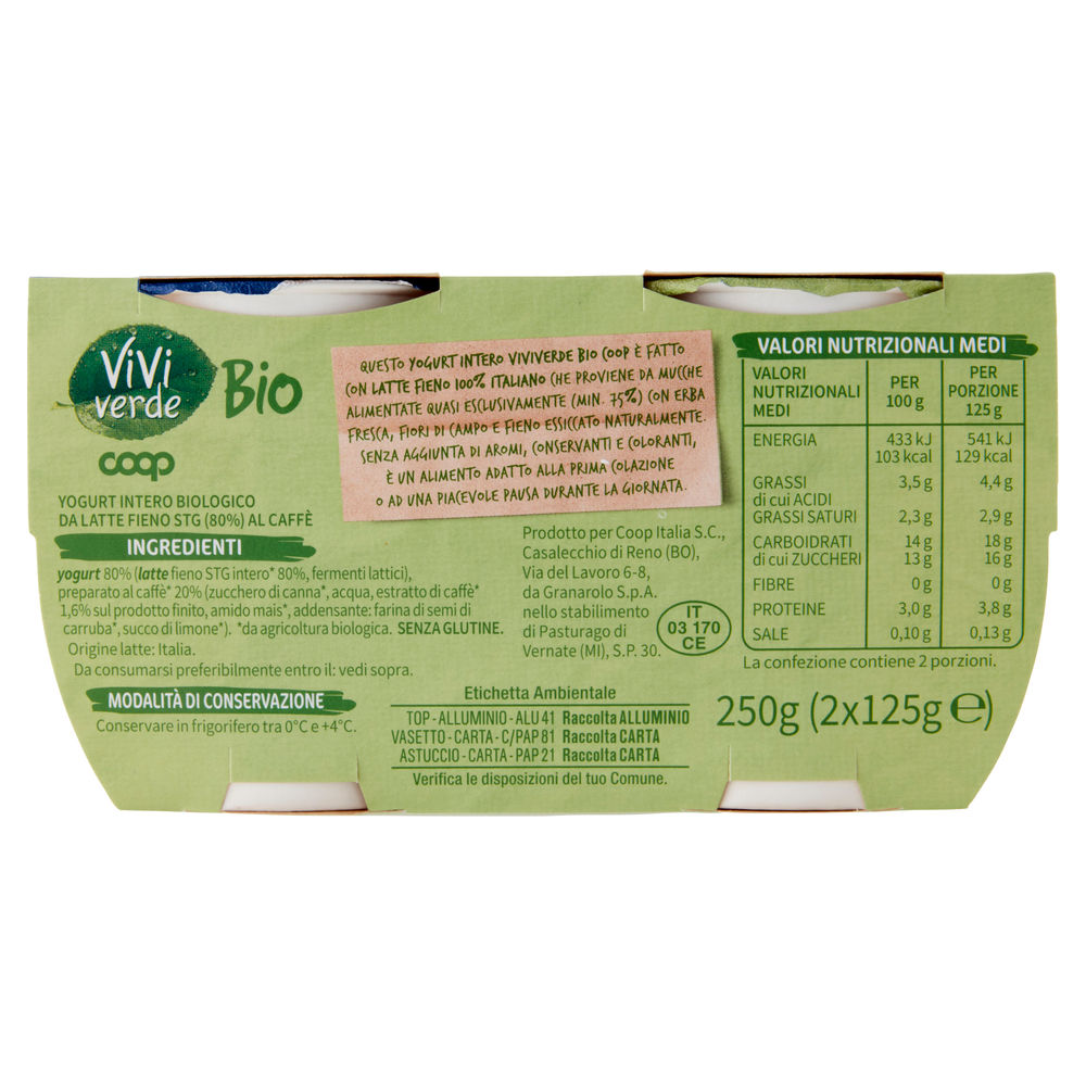 YOGURT INTERO BIO VIVI VERDE COOP CAFFE' 2X125G - 1