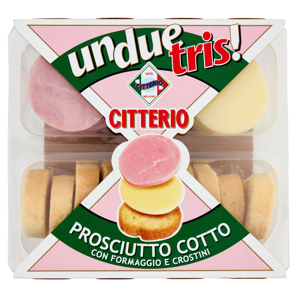 Unduetris merenda prosciutto cotto/formaggio/crostini citterio g 100