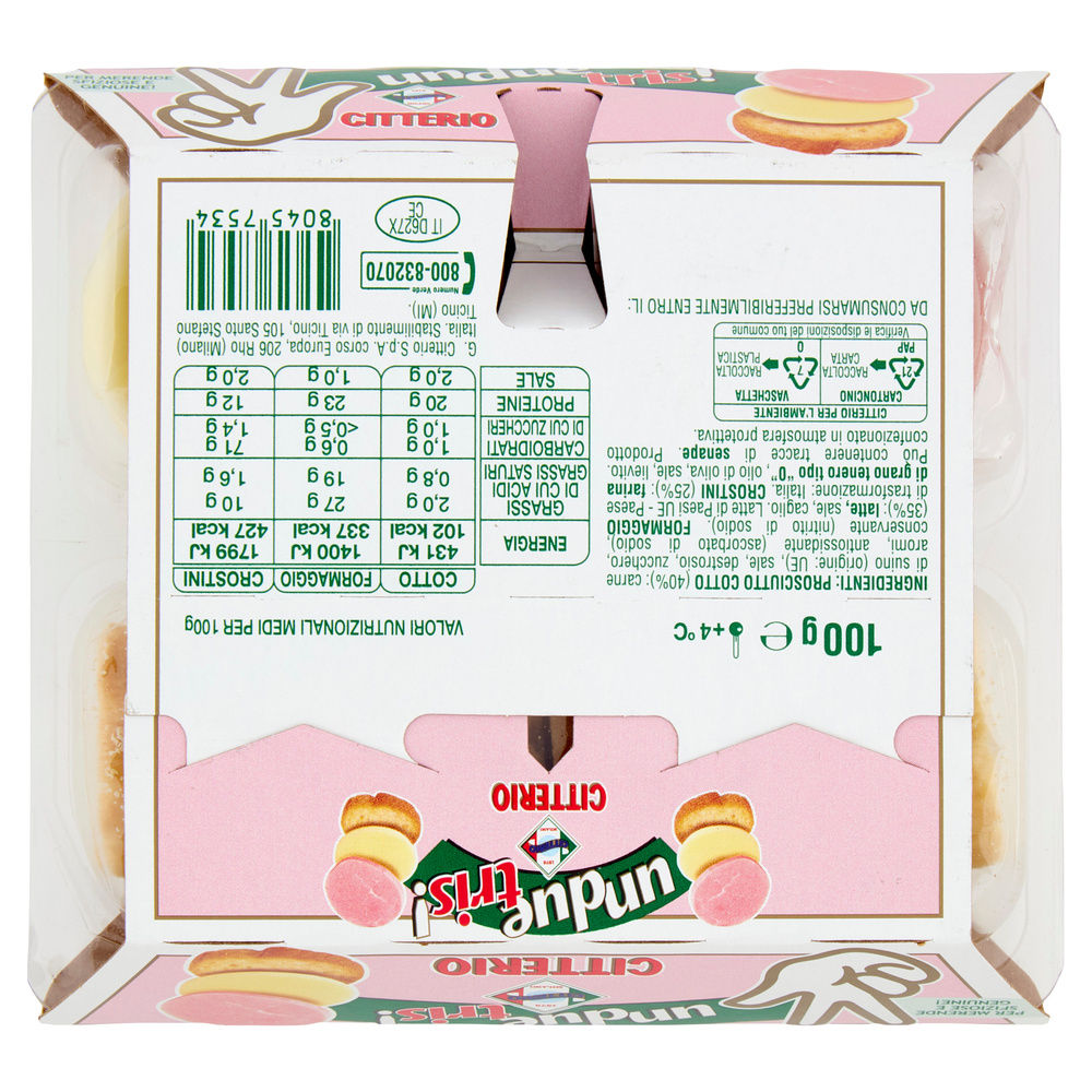 UNDUETRIS MERENDA PROSCIUTTO COTTO/FORMAGGIO/CROSTINI CITTERIO G 100 - 1