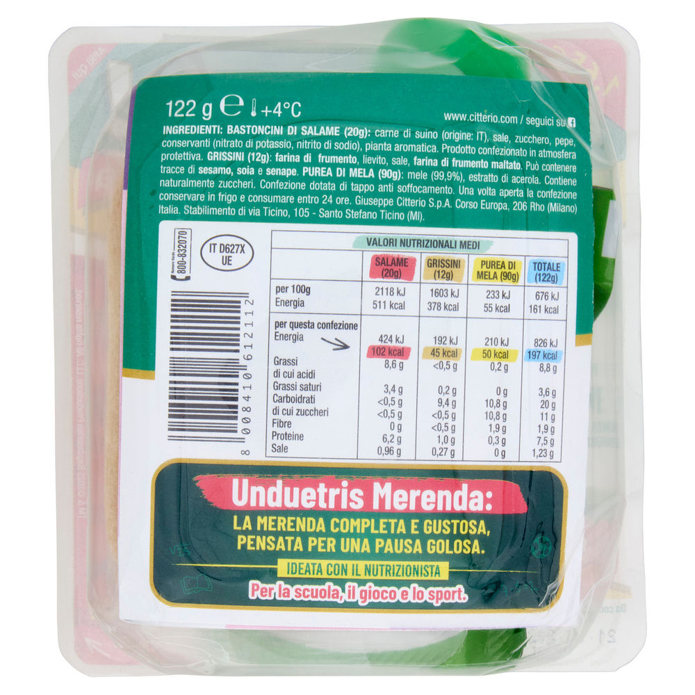 UNDUETRIS MERENDA BASTONCINI DI SALAME/GRISSINI /PUREA CITTERIO G 122 - 1