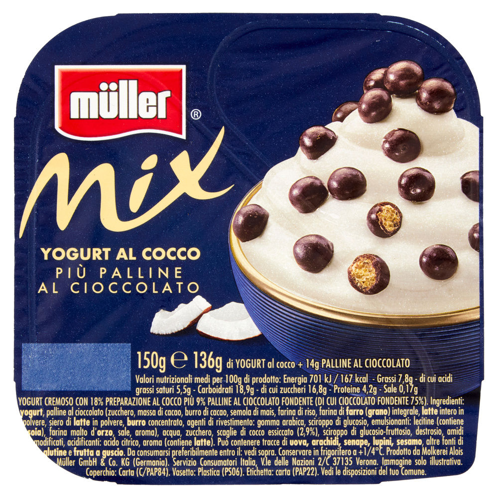 CREMA DI YOGURT MIX MULLER COCCO+CEREALI CIOCCOLATO 150 G - 2