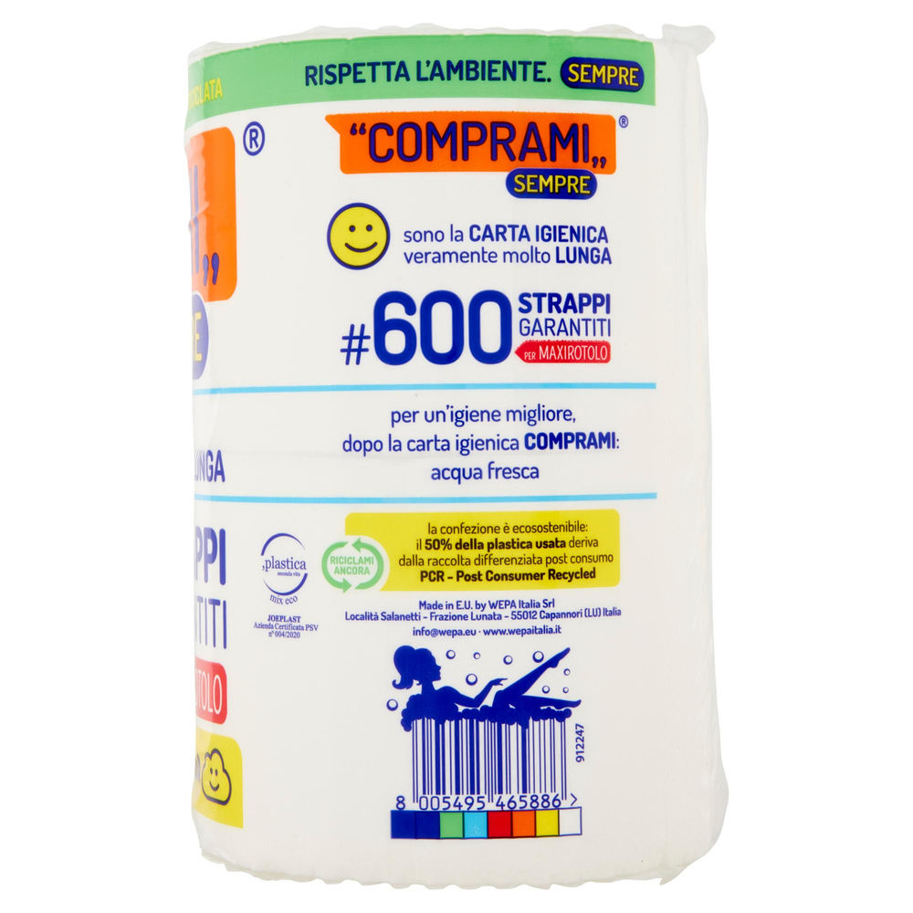 CARTA IGIENICA COMPRAMI SEMPRE MAXI CONF.PCR 50%PLAST.RICICLAT.2VELI 600STR PZ.4 - 7