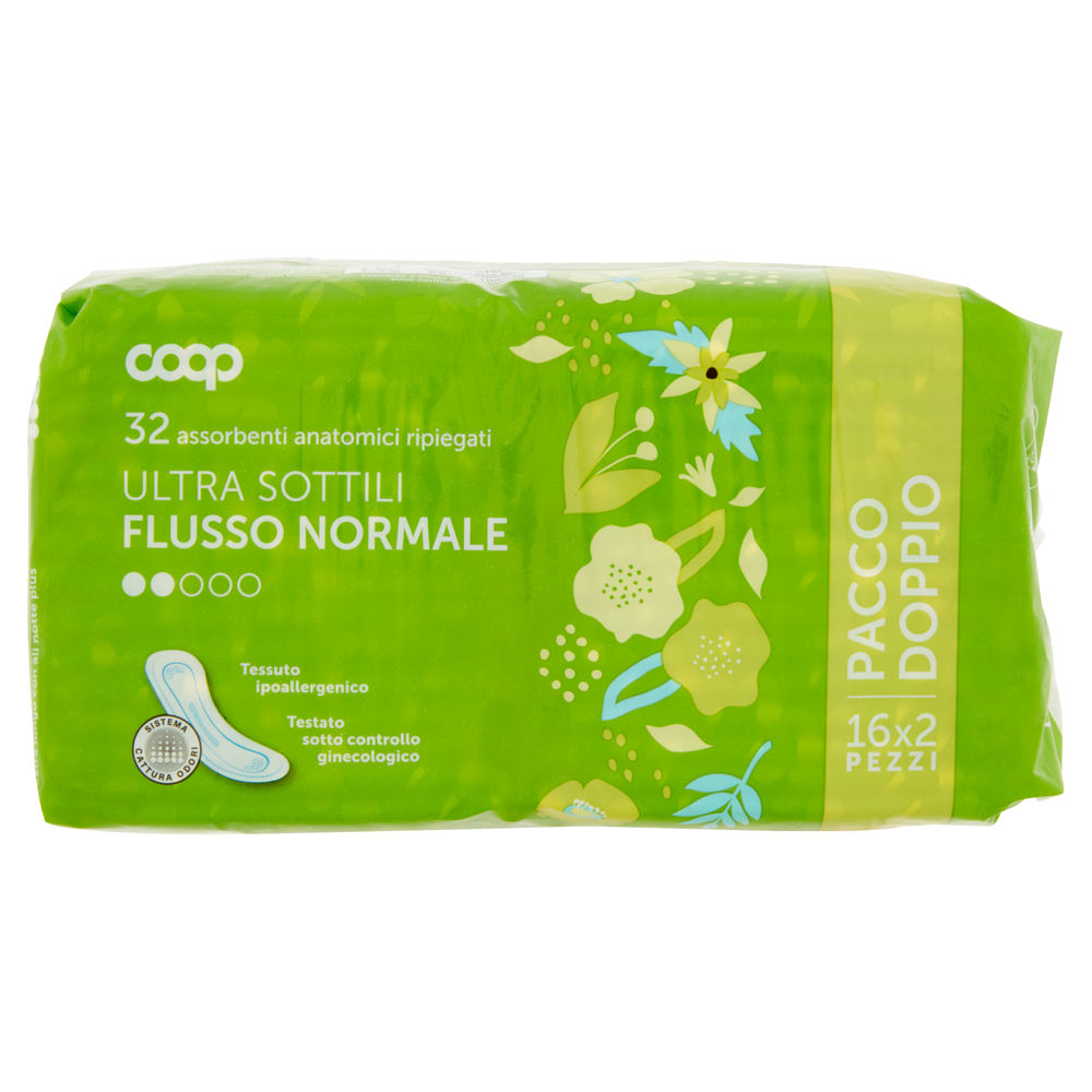ASSORBENTI ULTRA SOTTILI FLUSSO NORMALE ANATOMICI RIPIEGATI COOP 2X PZ.16 - 0