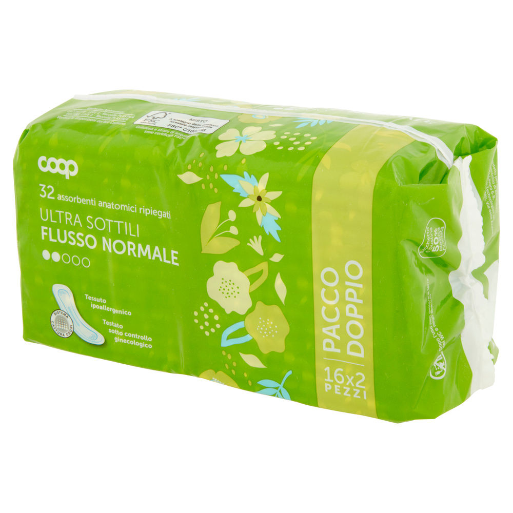 ASSORBENTI ULTRA SOTTILI FLUSSO NORMALE ANATOMICI RIPIEGATI COOP 2X PZ.16 - 8