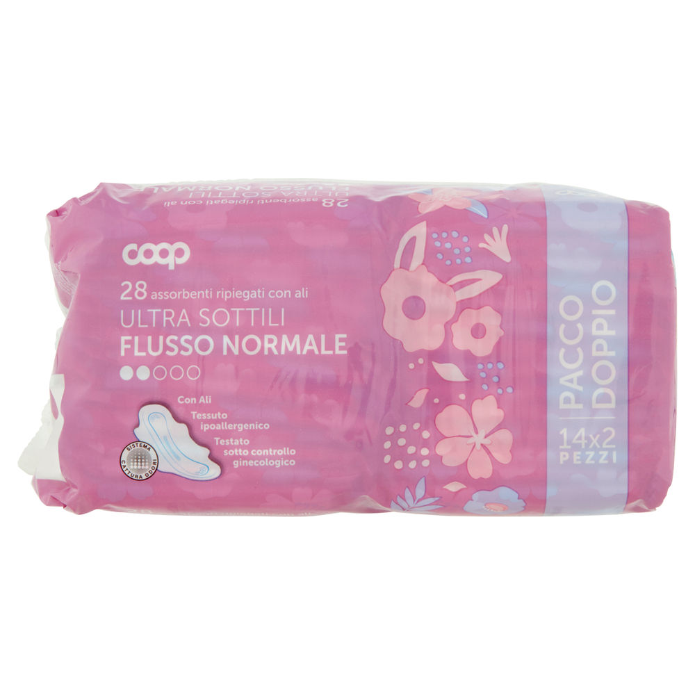 ASSORBENTI ULTRA SOTTILI FLUSSO NORMALE RIPIEGATI C/ALI COOP 2X PZ.14 - 0