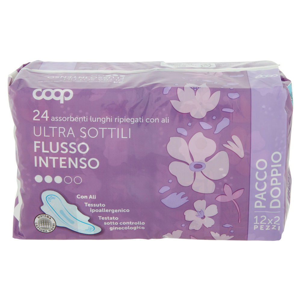 ASSORBENTI ULTRA SOTTILI FLUSSO INTENSO LUNGHI RIPIEGATI C/ALI COOP 2X PZ.12 - 8