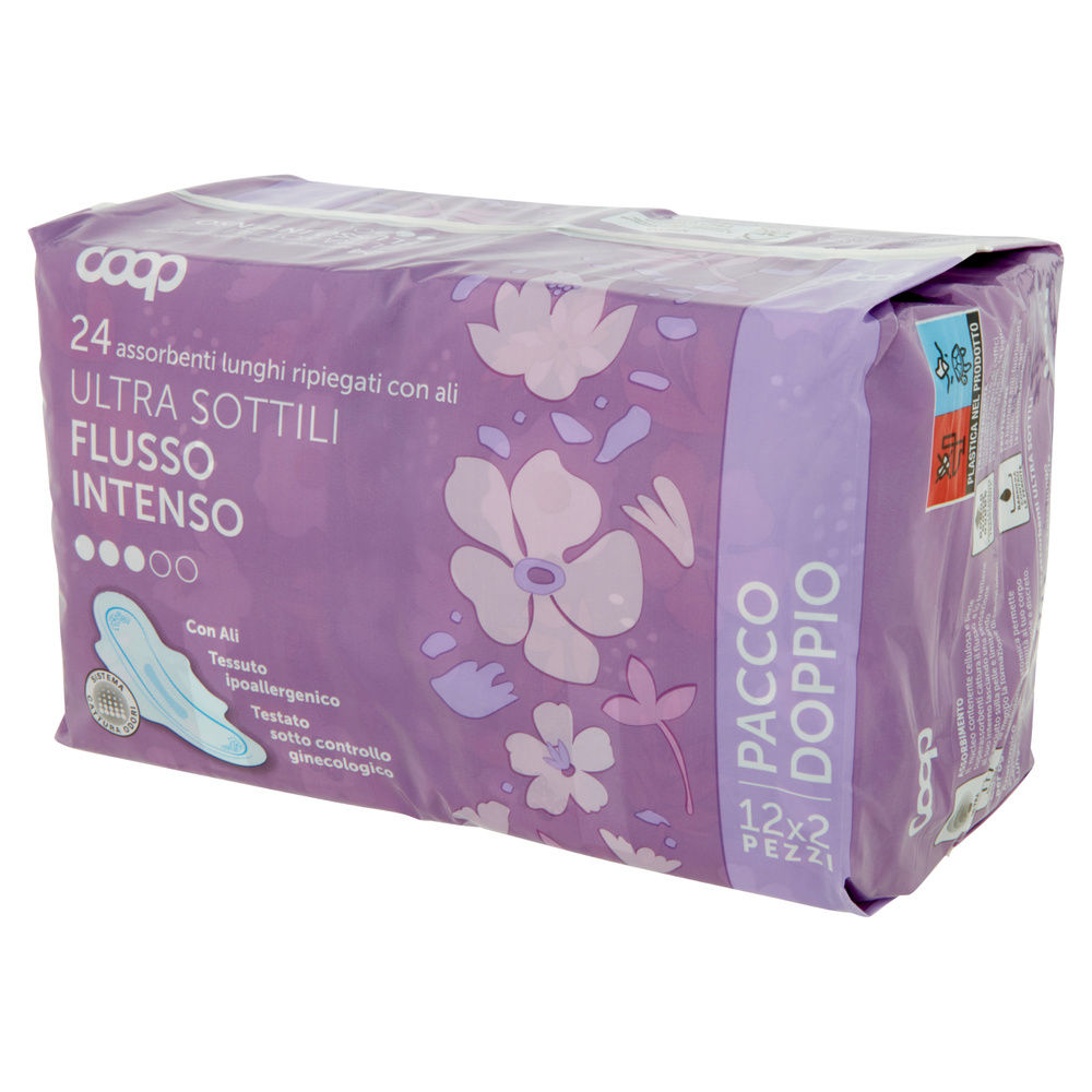 ASSORBENTI ULTRA SOTTILI FLUSSO INTENSO LUNGHI RIPIEGATI C/ALI COOP 2X PZ.12 - 2