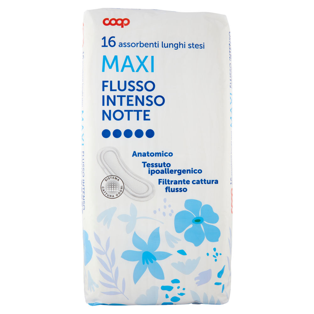 ASSORBENTI MAXI FLUSSO INTENSO NOTTE LUNGHI STESI ANATOMICI COOP PZ.16 - 0