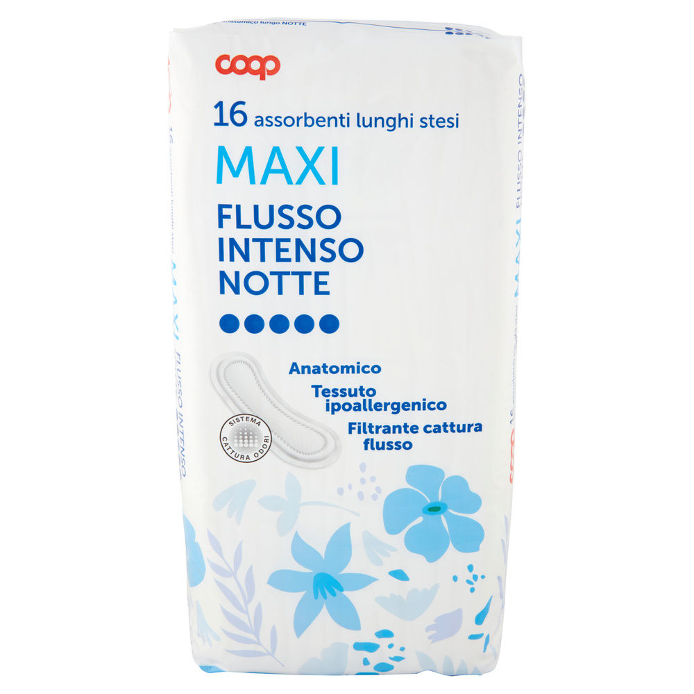 ASSORBENTI MAXI FLUSSO INTENSO NOTTE LUNGHI STESI ANATOMICI COOP PZ.16 - 2