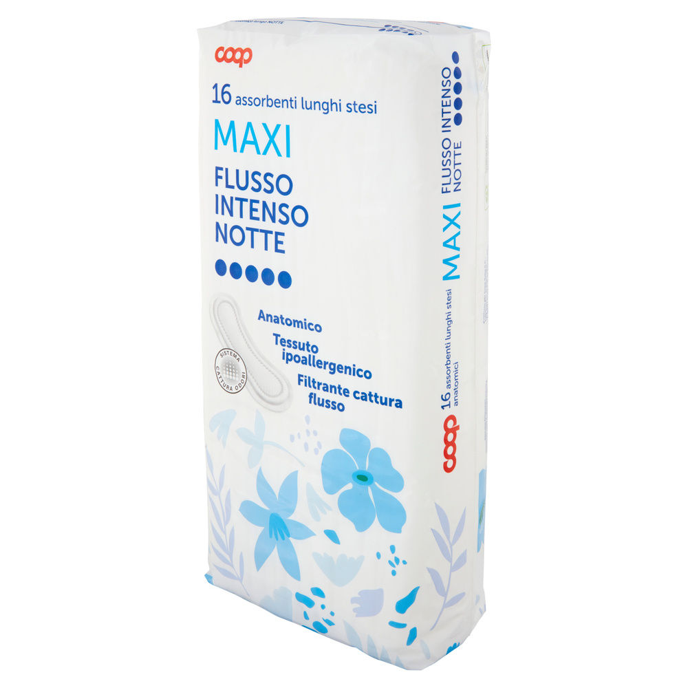 ASSORBENTI MAXI FLUSSO INTENSO NOTTE LUNGHI STESI ANATOMICI COOP PZ.16 - 8