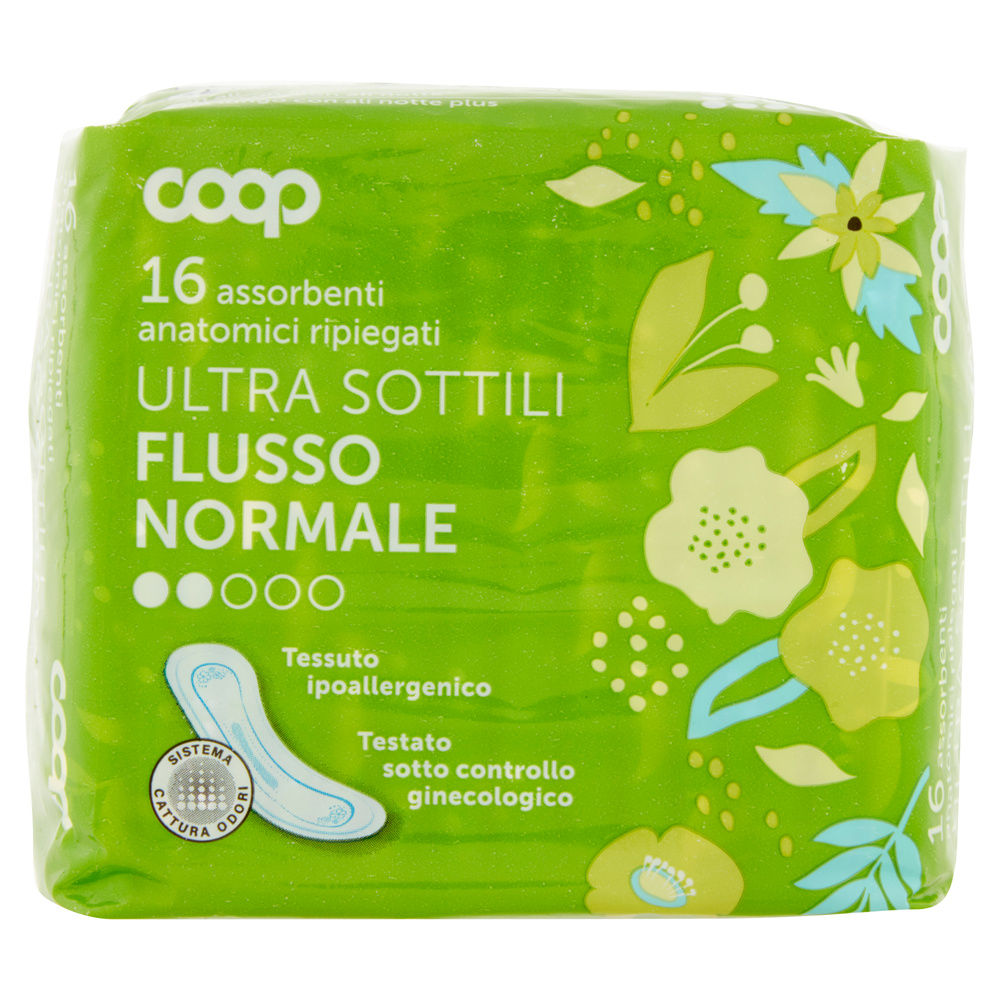 ASSORBENTI ULTRA SOTTILI FLUSSO NORMALE ANATOMICI RIPIEGATI COOP PZ.16 - 2