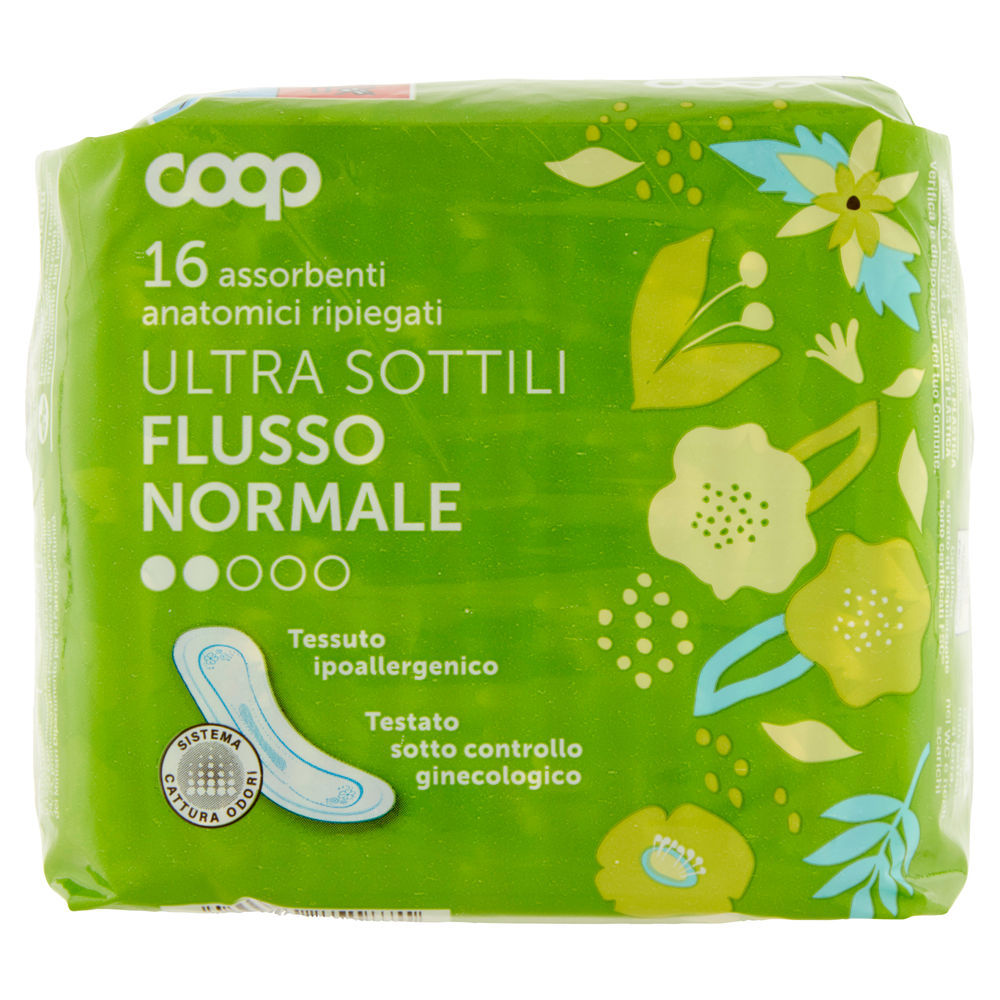 ASSORBENTI ULTRA SOTTILI FLUSSO NORMALE ANATOMICI RIPIEGATI COOP PZ.16 - 1