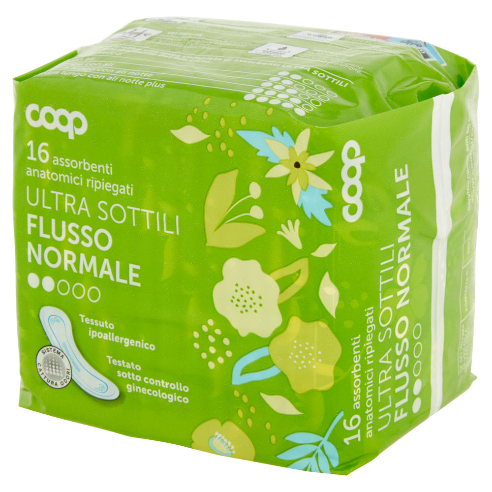 ASSORBENTI ULTRA SOTTILI FLUSSO NORMALE ANATOMICI RIPIEGATI COOP PZ.16 - 8