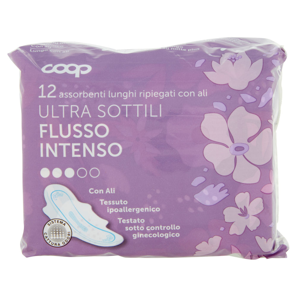ASSORBENTI ULTRA SOTTILI FLUSSO INTENSO LUNGHI RIPIEGATI C/ALI COOP PZ.12 - 0