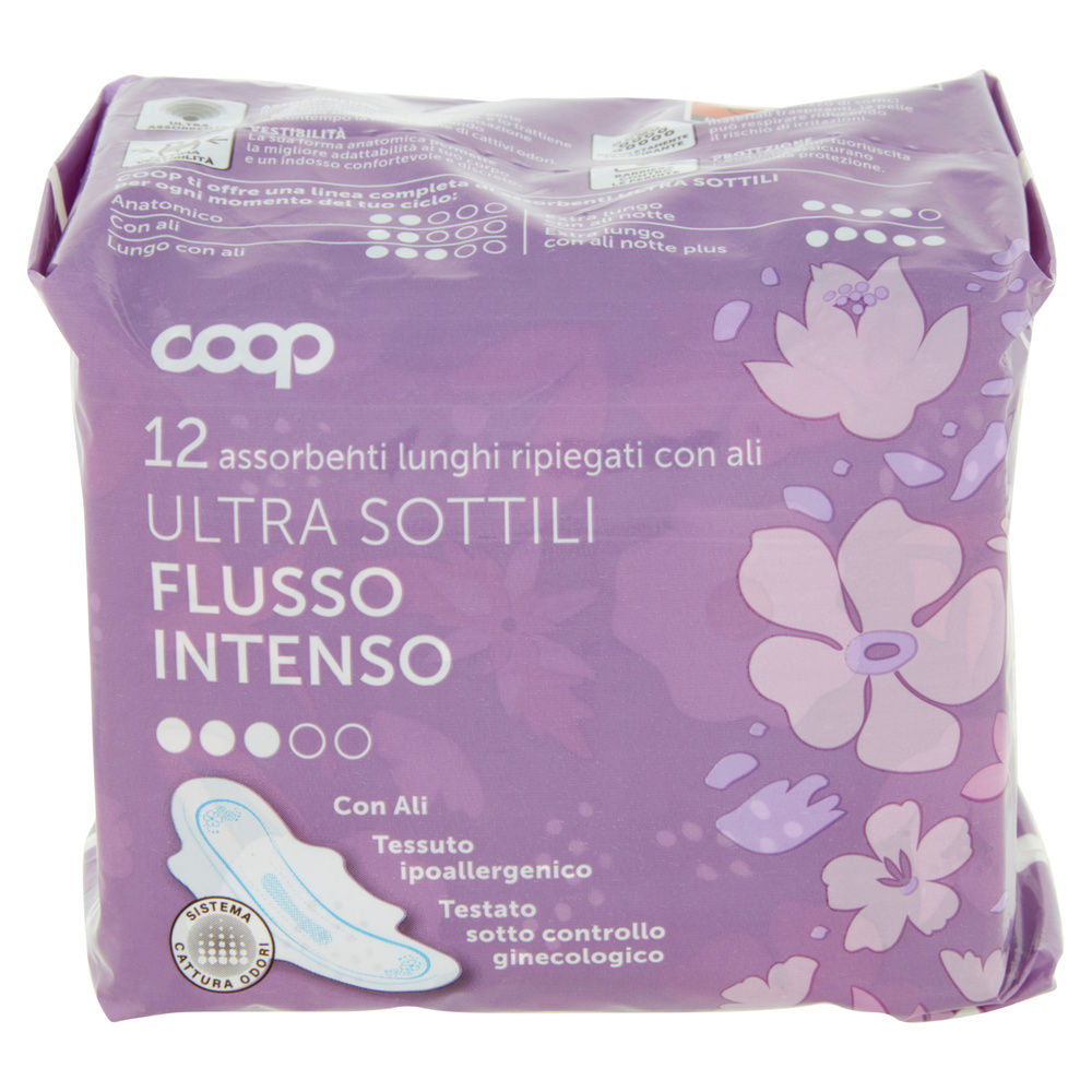 ASSORBENTI ULTRA SOTTILI FLUSSO INTENSO LUNGHI RIPIEGATI C/ALI COOP PZ.12 - 7