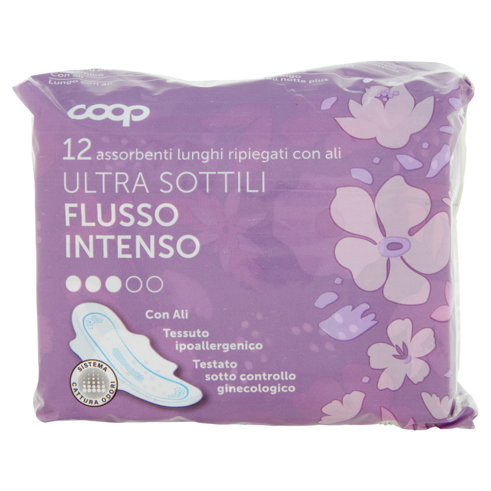 ASSORBENTI ULTRA SOTTILI FLUSSO INTENSO LUNGHI RIPIEGATI C/ALI COOP PZ.12 - 3