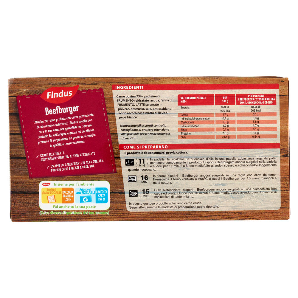 BEEFBURGER FINDUS SURGELATO SCATOLA 4PZ 400G - 1