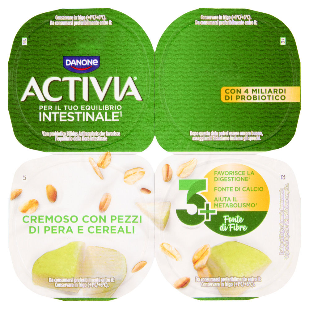 Activia fibre danone pera/cereali 4x125 g