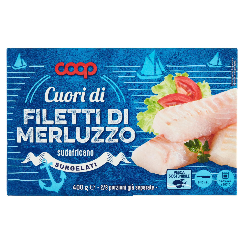 Cuori di filetti di merluzzo surgelati coop scatola g 400