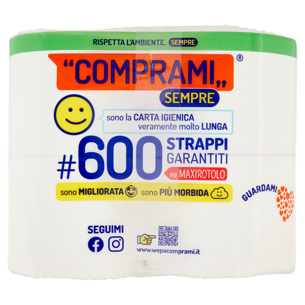 CARTA IGIENICA COMPRAMI SEMPRE MAXI 2 VELI 600 STRAPPI CELLO ROTOLI PZ 12 - 2