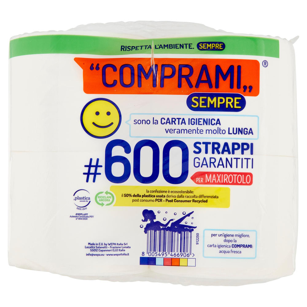 CARTA IGIENICA COMPRAMI SEMPRE MAXI 2 VELI 600 STRAPPI CELLO ROTOLI PZ 12 - 7