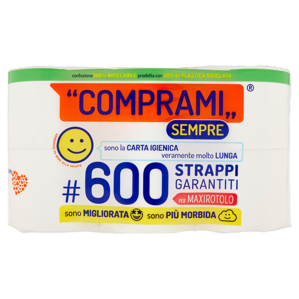 CARTA IGIENICA COMPRAMI SEMPRE MAXI 2 VELI 600 STRAPPI CELLO ROTOLI PZ 12 - 0