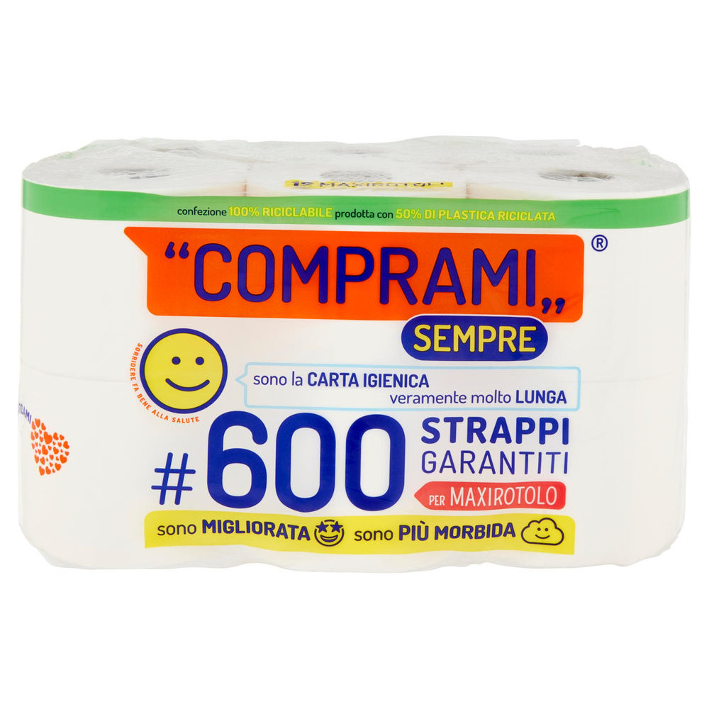 CARTA IGIENICA COMPRAMI SEMPRE MAXI 2 VELI 600 STRAPPI CELLO ROTOLI PZ 12 - 5