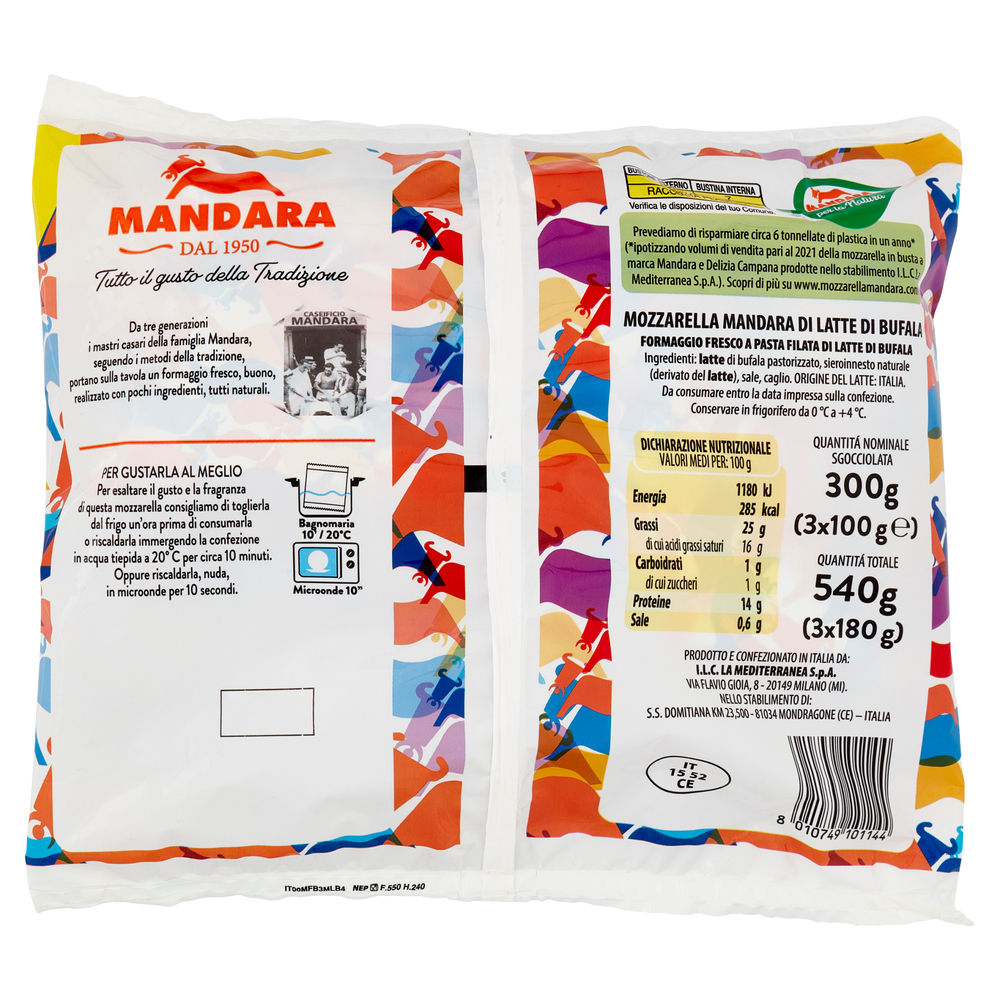 MOZZARELLA DI LATTE DI BUFALA MANDARA BS 540 G SGOCC. 3X100 G - 1