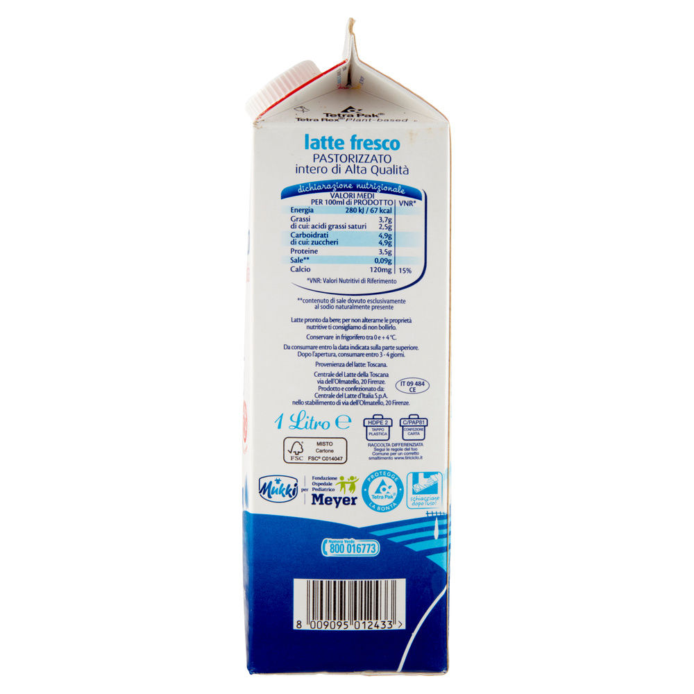 LATTE FRESCO INTERO ALTA QUALITA' MUKKI 100% TOSCANO TETRA TOP 1 L - 5