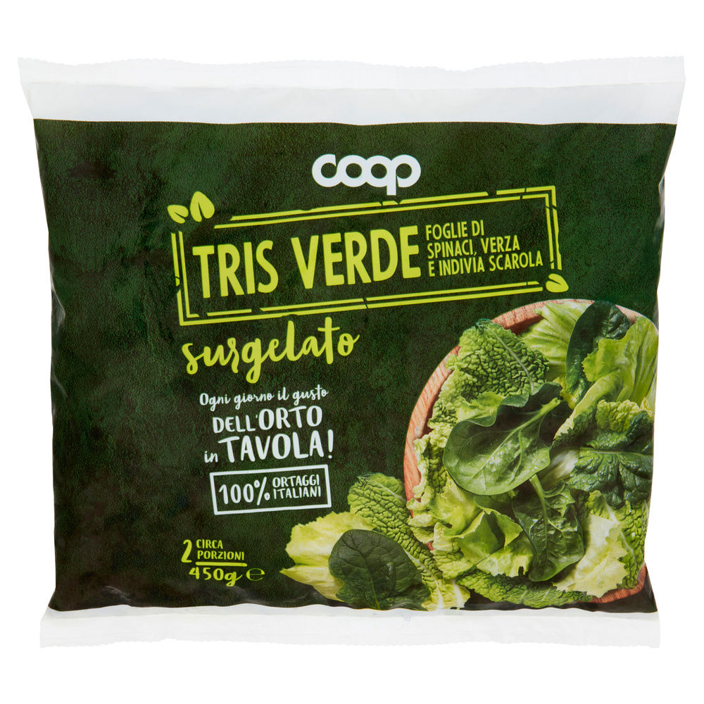 TRIS VERDE FOGLIE DI SPINACI VERZA INDIVIA COOP SURGELATE GR 450 - 2