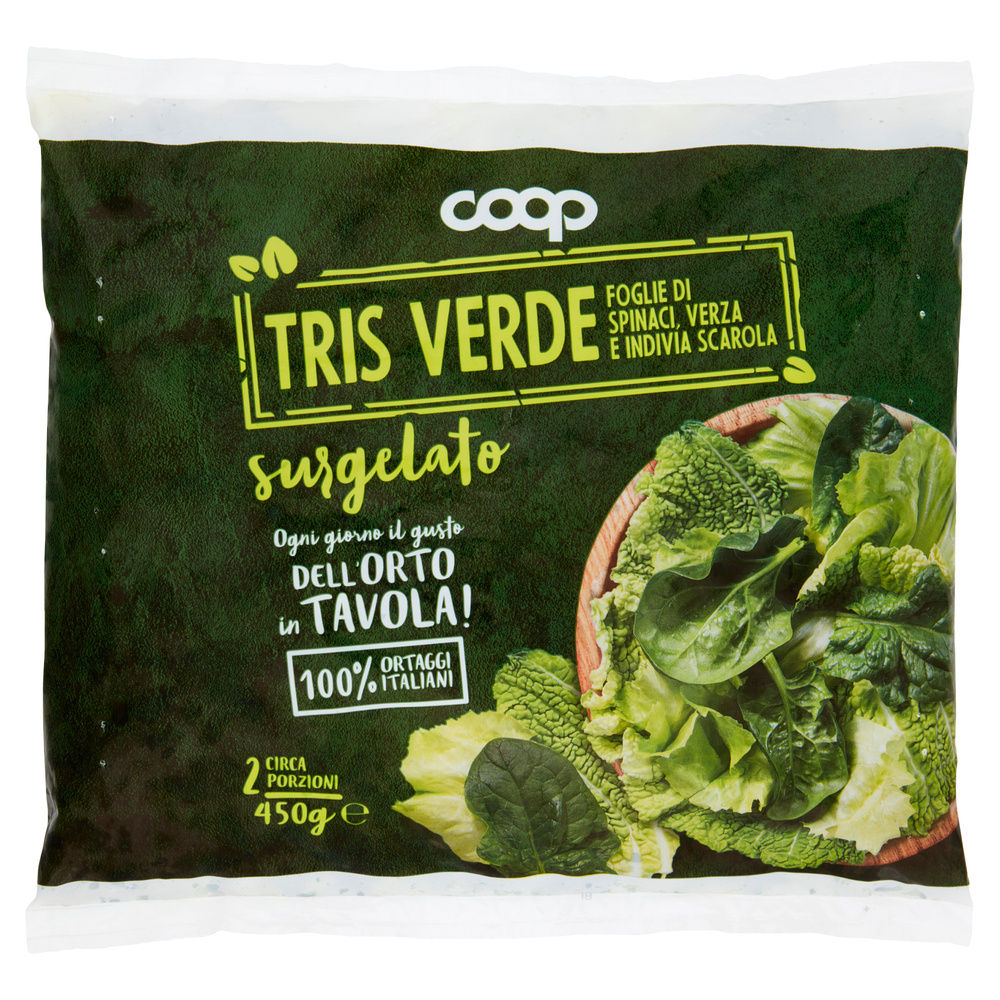 TRIS VERDE FOGLIE DI SPINACI VERZA INDIVIA COOP SURGELATE GR 450 - 3