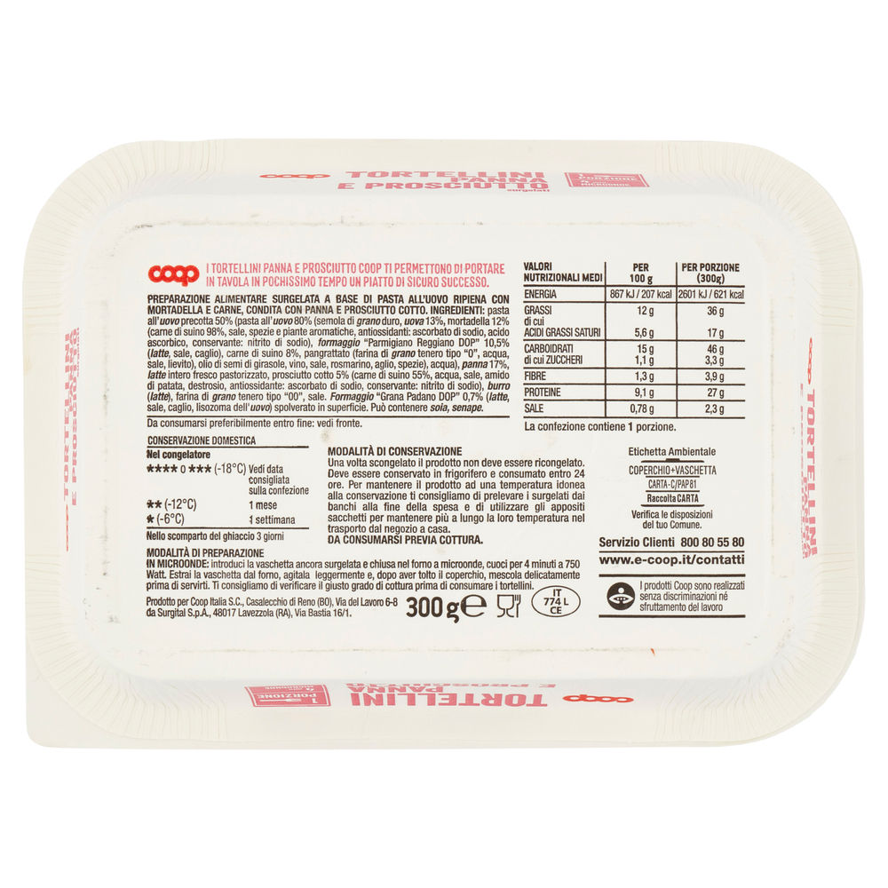TORTELLINI PANNA E PROSCIUTTO COOP VASCH. MICROONDABILE SURG. G 300 - 1