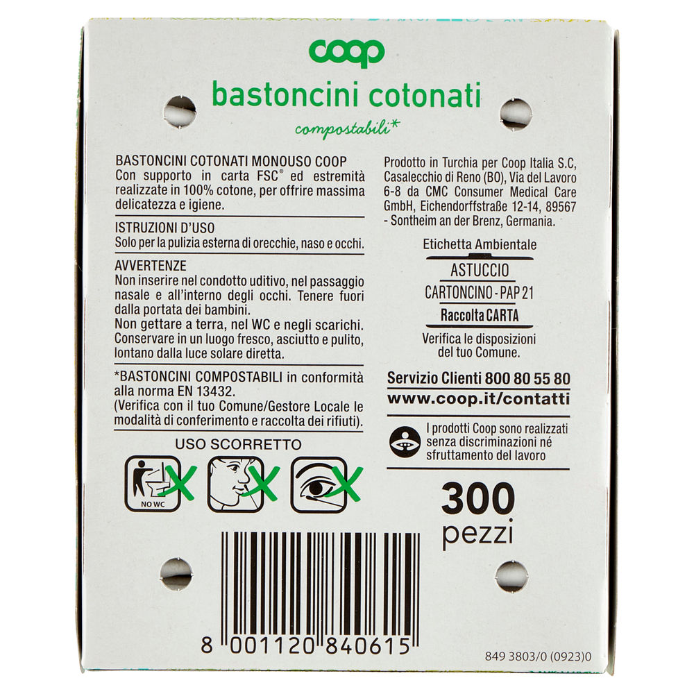 BASTONCINI COTONATI MONOUSO COOP BIODEGRADABILI PZ.300 - 2