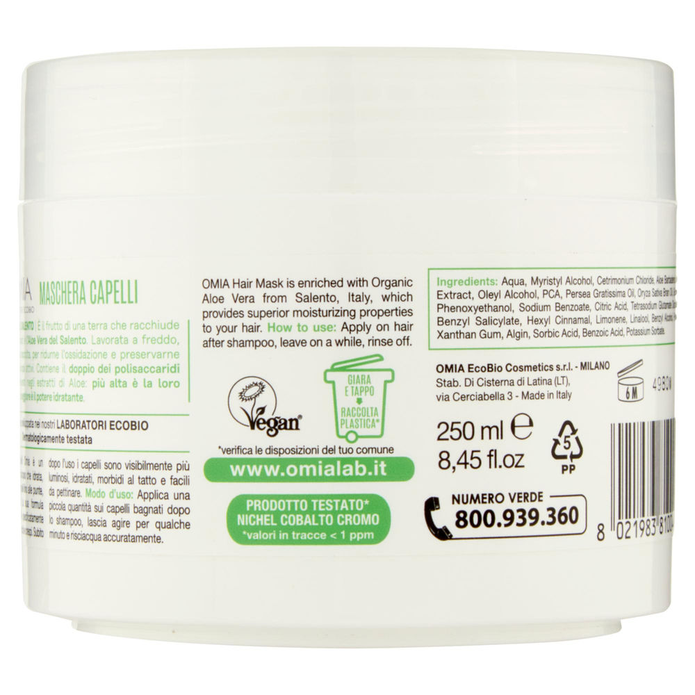 MASCHERA CAPELLI OMIA LABORATORI ECOBIO IDRATANTE ALOE VERA ML 250 - 1