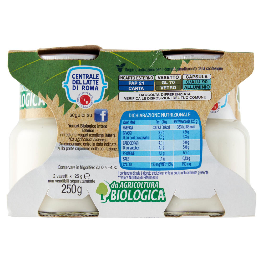 YOGURT INTERO BIANCO BIO CENTRALE DEL LATTE ROMA SPA 2X125G - 1