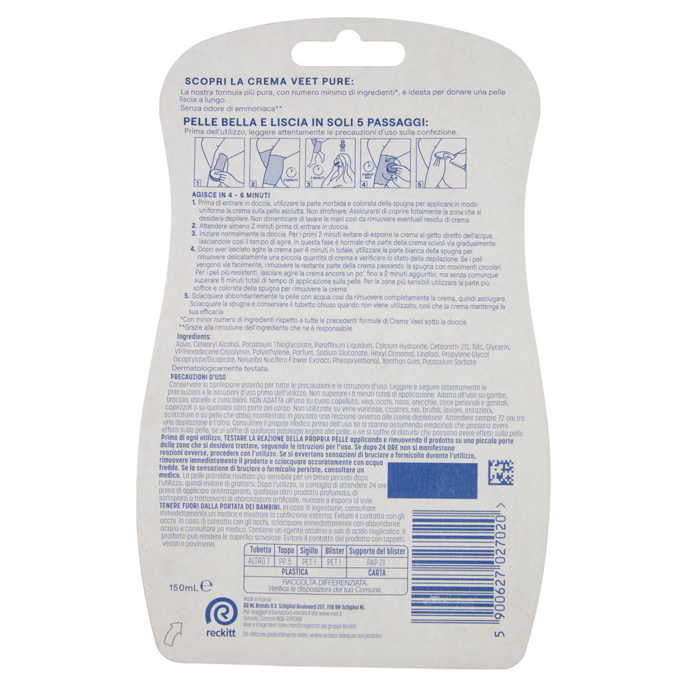 CREMA DEPILATORIA SOTTO LA DOCCIA VEET PURE PELLI NORMALI ML 150 - 1