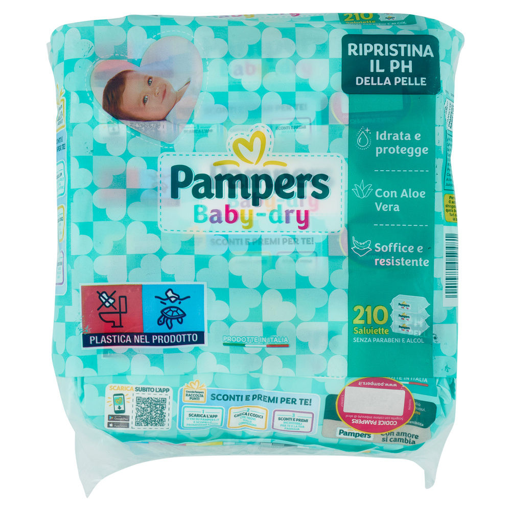 SALVIETTE BABY PAMPERS BABY DRY PZ 170+40 GRATIS O/S - 1