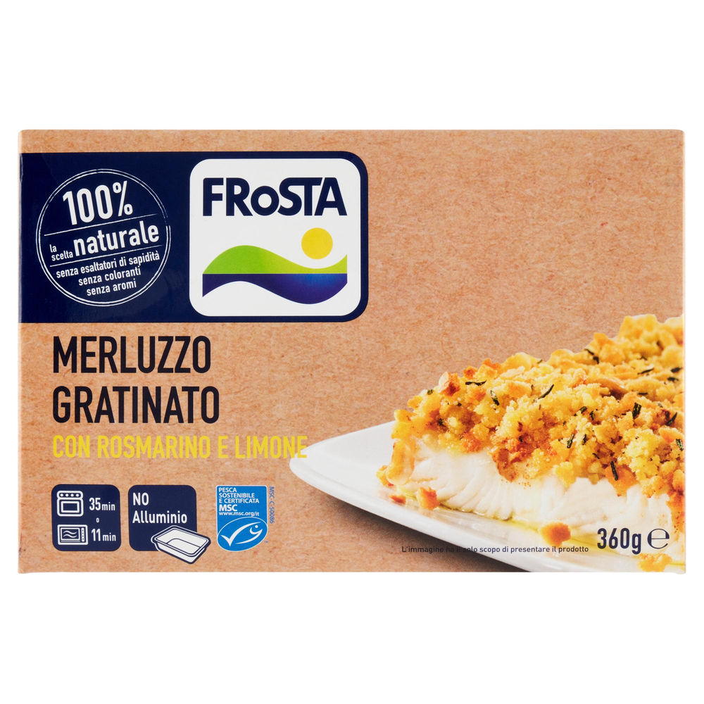 MERLUZZO GRATINATO CON ROSMARINO E LIMONE FROSTA SCATOLA G 360 - 0