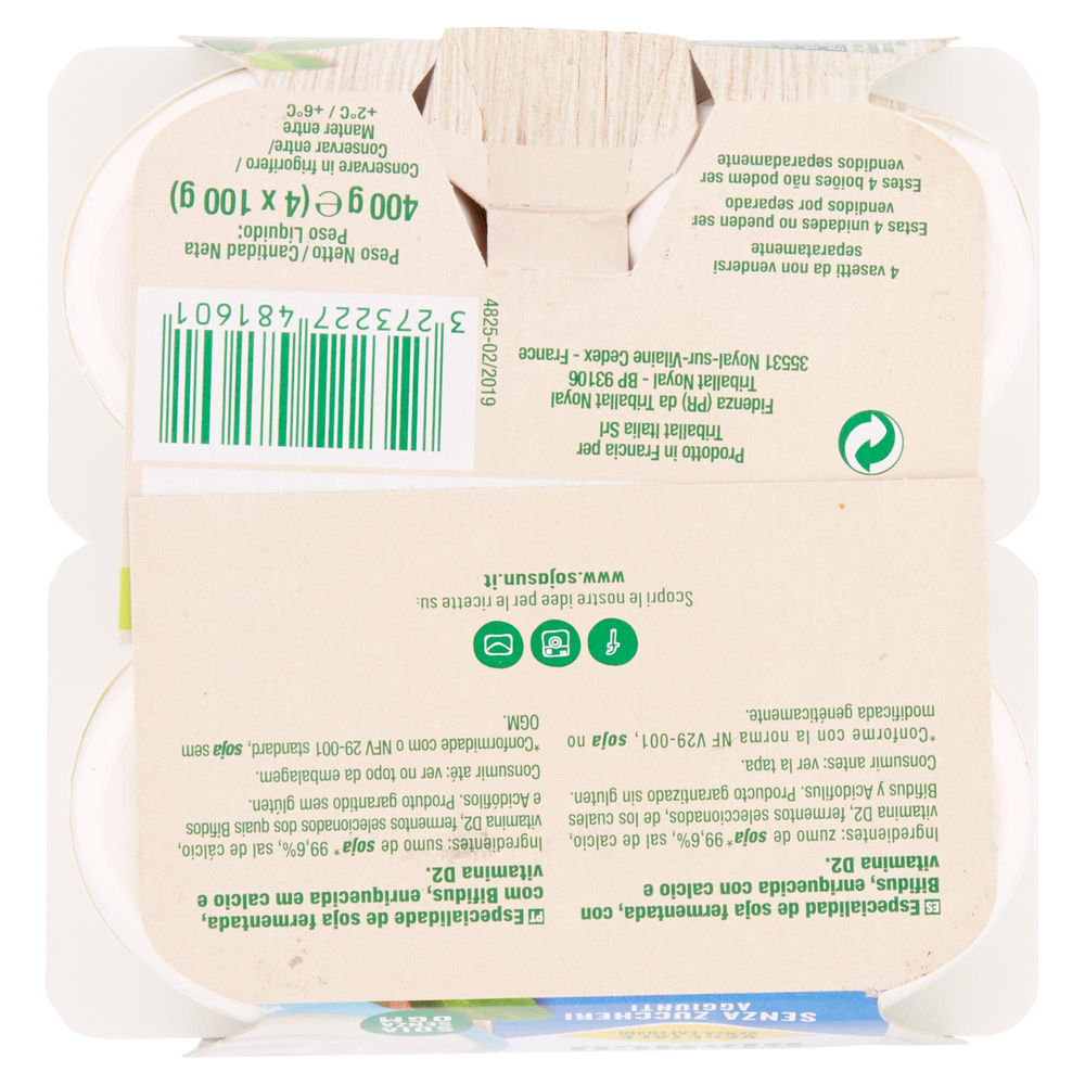 SOJASUN BIFIDUS BIANCO CON CALCIO SENZA ZUCCHERO CLUSTER 4X100 G - 1