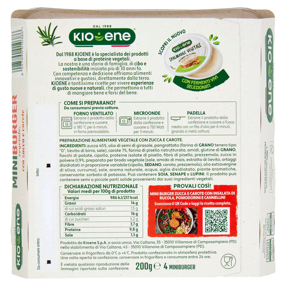 MINIBURGER VEGETALI ALLA ZUCCA E CAROTE KIOENE G 200 - 1