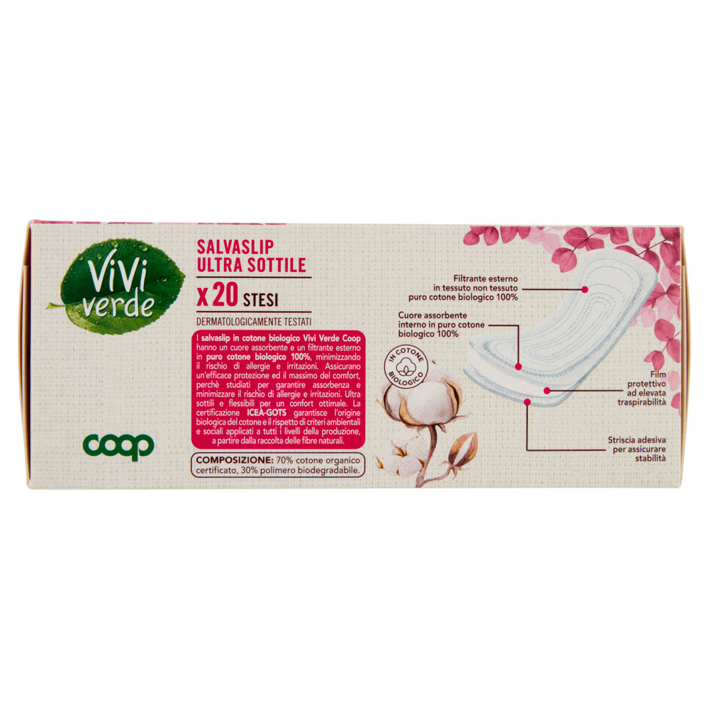 SALVASLIP ULTRA SOTTILI COTONE BIO STESI VIVI VERDE COOP PZ.20 - 1